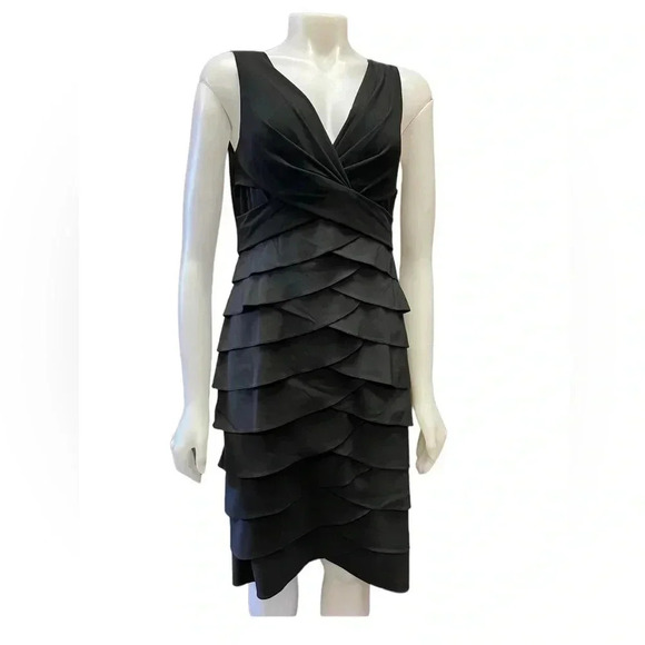 Adrianna Papell Black Sleeveless  Formal Cocktail Tiered Midi Dress Size 10 - Picture 1 of 10
